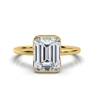 Handmade Emerald Cut Lab Grown Diamond Solitaire Ring - Elegant Gold Bezel Setting