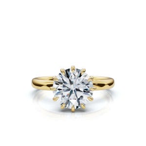 Yellow Gold Lab Grown Diamond Engagement Ring: 2 Carat Round Solitaire