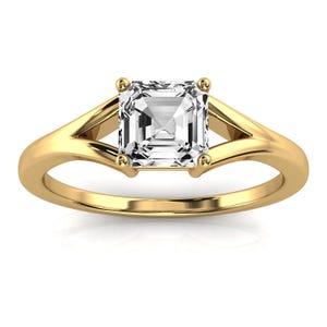 Asscher Cut Lab Grown Diamond Engagement Ring: Solitaire Wedding Jewelry
