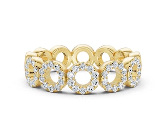 14K Gold Geometric Diamond Eternity Band Ring: Stackable Wedding Anniversary