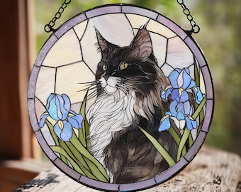 Attrape-soleil en vitrail pour portrait d'animal de compagnie personnalisé, vitrail commémoratif de chat, portrait d'animal de compagnie personnalisé à partir d'une photo, cadeaux de perte d'animal de compagnie, vitrail pour animal de compagnie