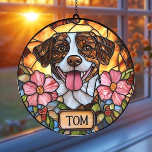 Custom Pet Portrait Stained Glass Suncatcher, Stained Glass Dog Memorial Suncatcher, Custom Dog Portrait from Photo, Pet Memorial Gift