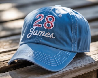 Custom Baseball Number Embroidered Cap, Baseball Embroidered Cap, Personalized Baseball Player Hat, Baseball Fan Gift, Sports Mom, Game Day