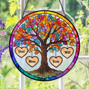 Custom Tree of Life Family Glass Suncatcher, Family Stained Glass Ornament, Family Name Ornament, Mother’s Day Gift, Family Keepsake