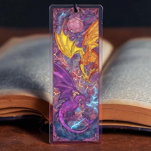 Draken acryl Suncatcher bladwijzers (vierde vleugel transparante bladwijzer, houten kunst, boekenliefhebber, cadeau fantasieboeklezer)