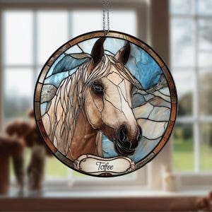 Custom Horse Portrait from Photo Suncatcher, Pet Sun Catcher Memorial Stained Glass Dog Memorial, Personalized Cat Portrait Horse Lover Gift