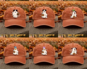 Customize Disney Characters Halloween Embroidered Cap, Mickey Ghost Washed Hat, Mickey's Not So Scary Halloween Party, Disney Halloween Trip