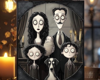 Retrato familiar gótico personalizado con atrapasol acrílico para mascotas, temporada espeluznante personalizada, Halloween personalizado, ilustración familiar a partir de tu foto.