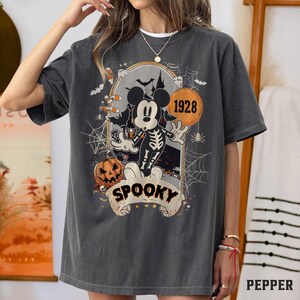 Retro Spooky Mickey Skeleton Halloween Comfort Color Shirts, Mickey Skeleton Coquette Tees, Disney Trip Halloween 2025, Halloween Shirts