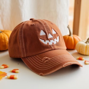Jack O Lantern Pumpkin Embroidered Baseball Cap, Jack-o-lantern Pumpkin Embroidered Washed Hat, Spooky Season Hat, Halloween Gift