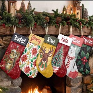 Retro Personalized Christmas Stockings Rustic Stocking With Hemmed Edges for Family Custom Name Vintage Stockings Farmhouse Xmas Decor