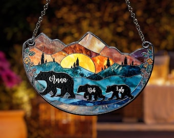 Custom Mama Bear Acrylic Suncatcher, Custom Bear Family Suncatcher, Gift For Mom, Bear Gifts, Mothers Day Gift, Mom Birthday Gift, Xmas Gift