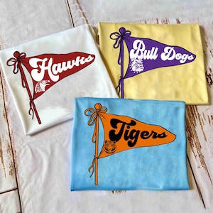 Custom Watercolor Pennants Flag Mascot Shirts, Girly Mascot Tee, School Spirit Tee, Matching Team Tee, Personalized School Team, Custom Team