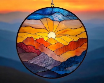 Mountain Art Glass Suncatcher, Mountain Range Window Hangings, Mountain Lover Gift, Natural Suncatcher Decor, Wall Hanging Decor