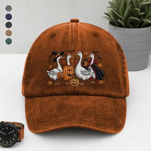 Halloween Embroidered Washed Hat, Goose Embroidered Hat, Halloween Ghost Hat, Silly Goose Hat, Fall Hat, Spooky Hat, Pumpkin Costume Hat