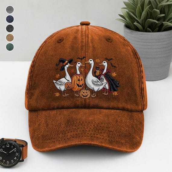 Halloween Embroidered Washed Hat, Goose Embroidered Hat, Halloween Ghost Hat, Silly Goose Hat, Fall Hat, Spooky Hat, Pumpkin Costume Hat