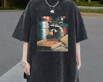 Raccoon Eating Pizza, Funny Meme Shirt, Funny Graphic Tee, Silly Shirt, Gift Sarcastic Novelty Shirts, Womens Funny Racoon Meme T-Shirt