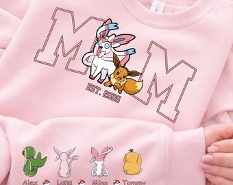 Custom PokaMom Sweatshirt, Personalized Characters Sweatshirt, Anime Mother's Day Gift, Birthday Gift For Mom , Pocket Beast Hoodie