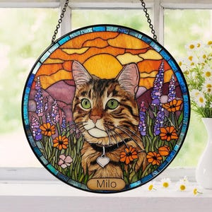 Personalized Cat Memorial Stained Glass, Loss of Pet Sympathy Gift, Cat With Name Suncatcher, Pet Suncatcher, Custom Pet Image Gift, LossCat