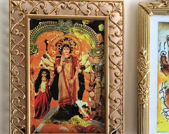 3pc Vintage metal brass frame with Spiritual art/ Vintage solid Brass metal Frame/ Spiritual art/Ornate Metal frame art painting/Ethnic Art