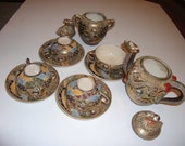 19th Century authentic Satsuma Tea Set with the Gold Cross mark on the Plates (1940-1950 39 s)- 12 pieces, very unique and beautiful
