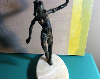 Mid Century Bronze Sculpture, Egyptian Style Figurine on Marble Base