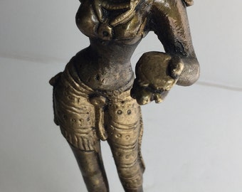 Vintage miniature  Bronze Sculpture-Female Figurine Handmade Metal Bronze Sculpture