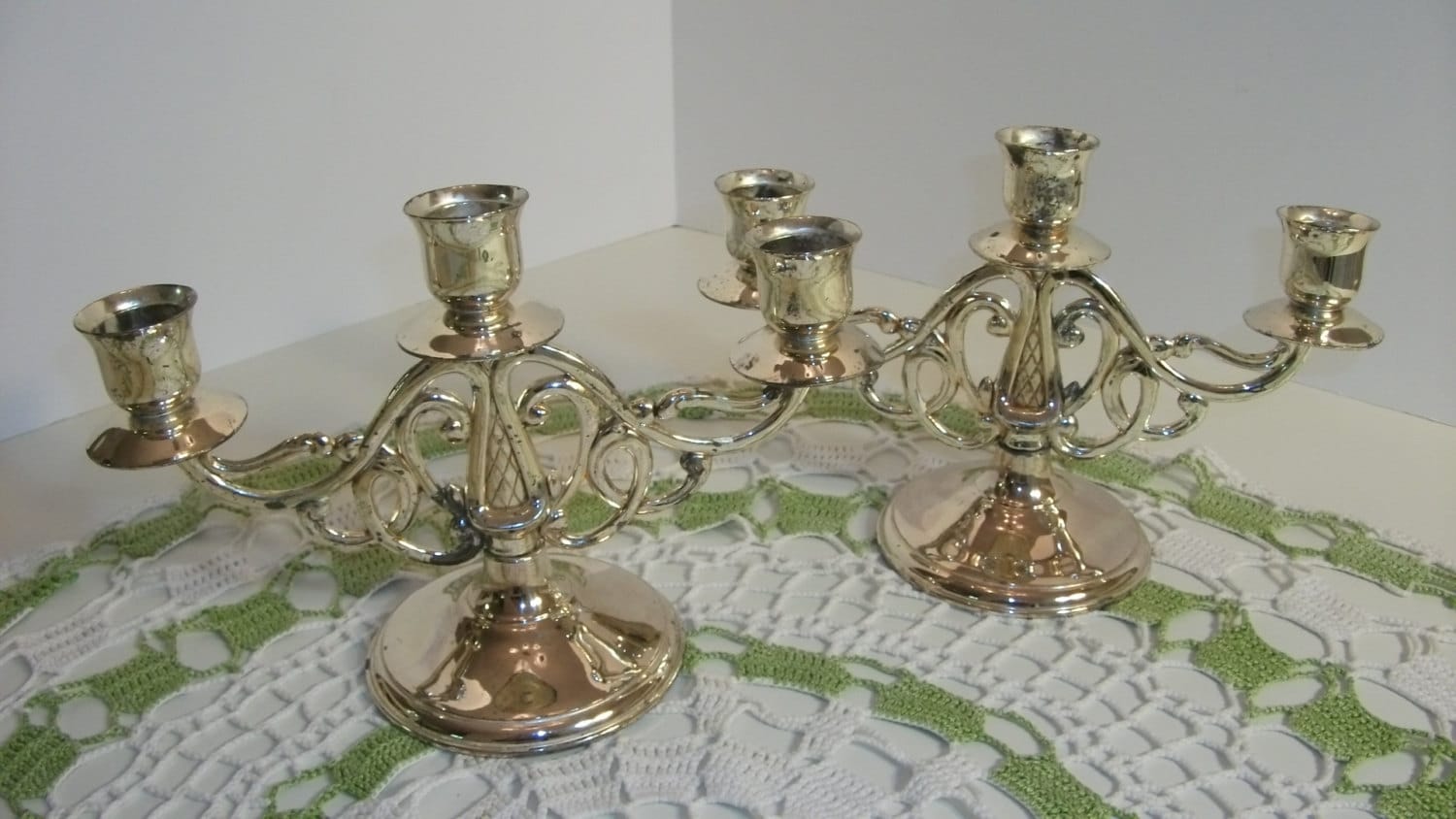 銀製(STERLING  JAPAN )燭台1対(3本 立て) 3 Light Silver Plated Candle Holders, JAPAN/ 3 Light Candle