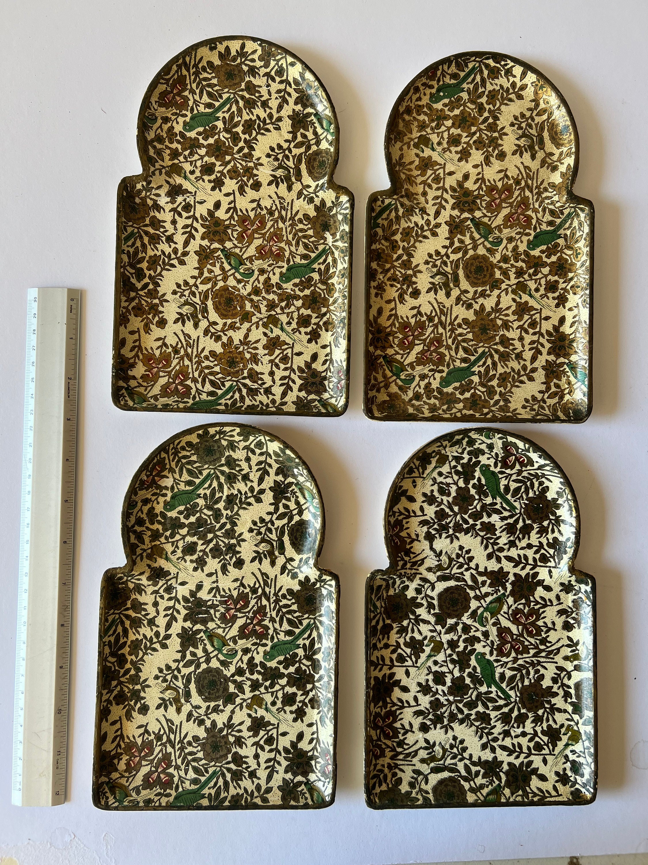 Vintage Set of 4 Alcohol Proof VIKING IMPORT Japan Drink Trays Floral Birds 9"x6"