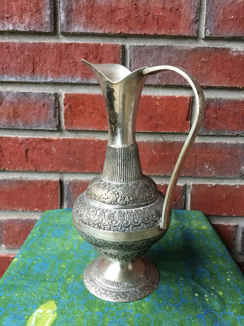 Vintage Silver Plated Pitcher/ Pitcher Vase 9 Tall / Etsy