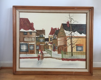 Vintage oil painting on Canvas Signed by H. Hargrove&quot; General Store&quot;-28&quot;x24&quot; Double Framed/ Collectible oil Painting