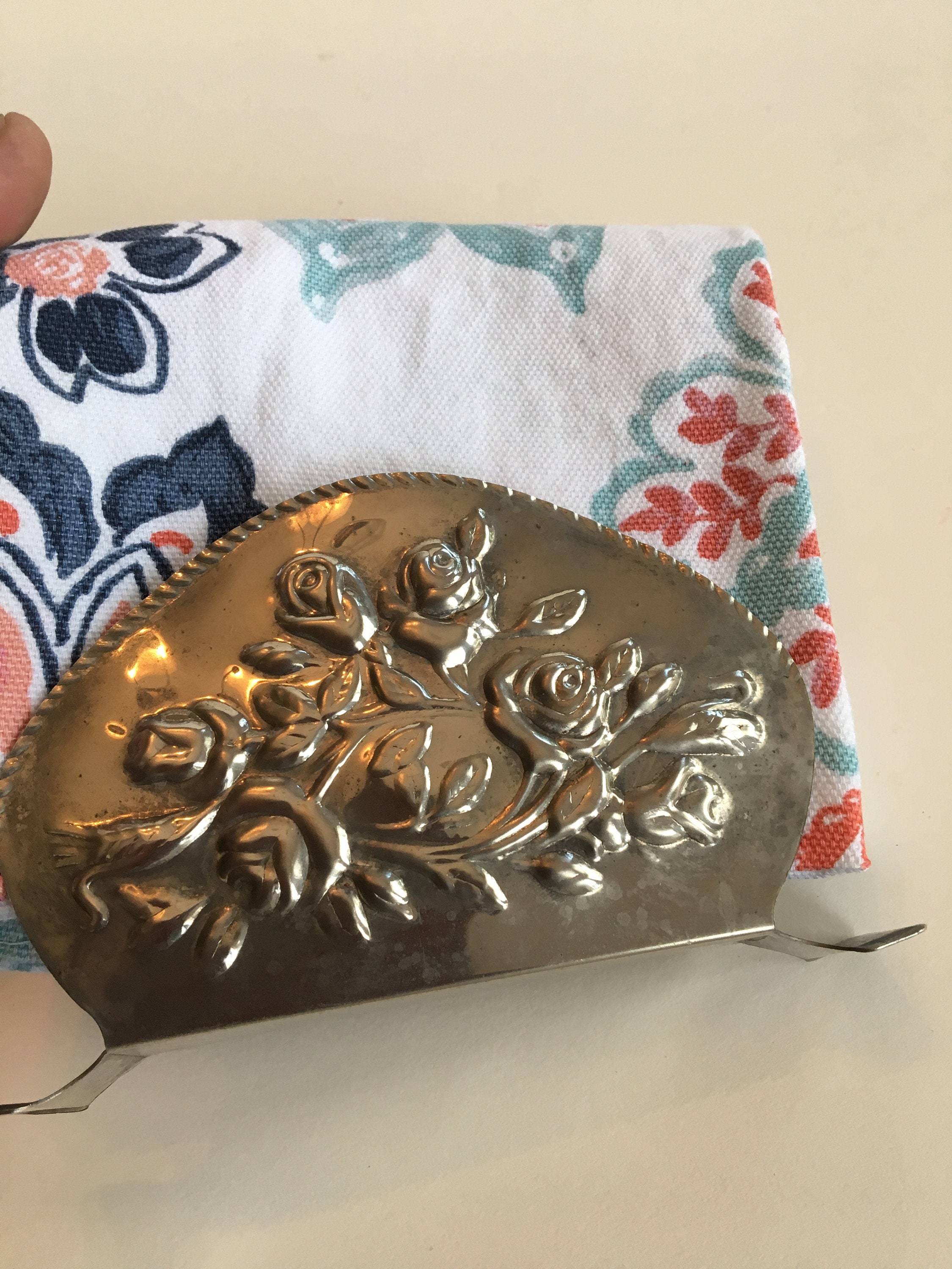 Vintage silver Plated silver napkin holder rose pattern/ Etsy