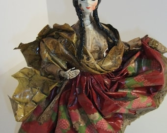 Vintage Handmade Paper Mache Doll, Painted Figurine