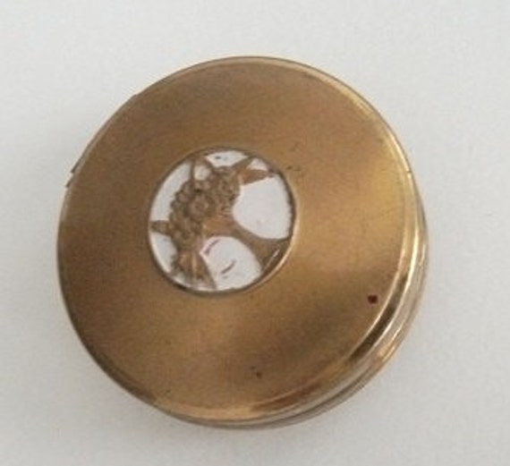 Vintage Caranome Brass Rouge Compact, Embossed Floral Design, 1950s Collectible