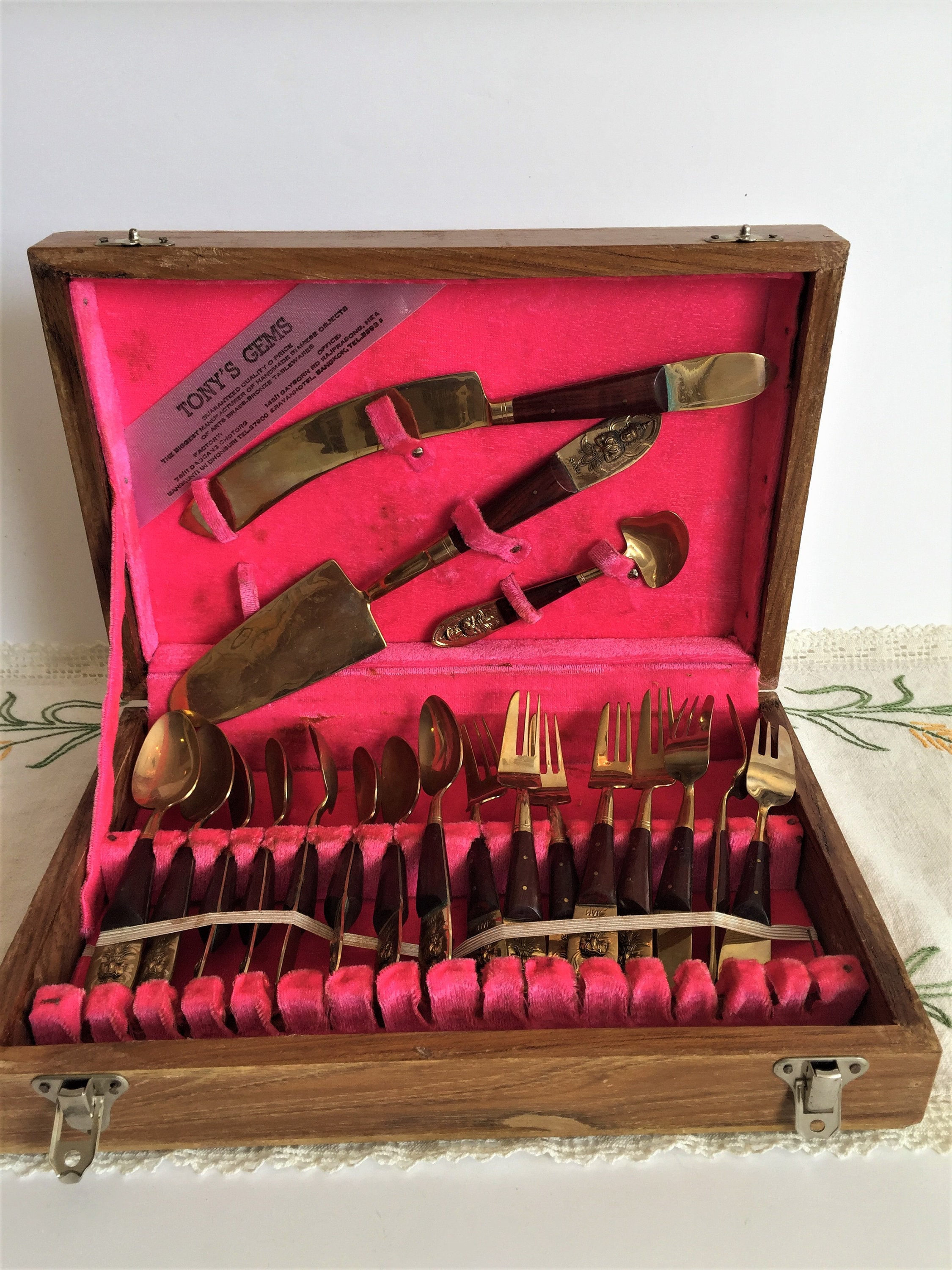 つくね　やまとなでしこ6枚セット Vintage SIAM 19 Piece Brass-bronze Teak Flatware Set Tonys