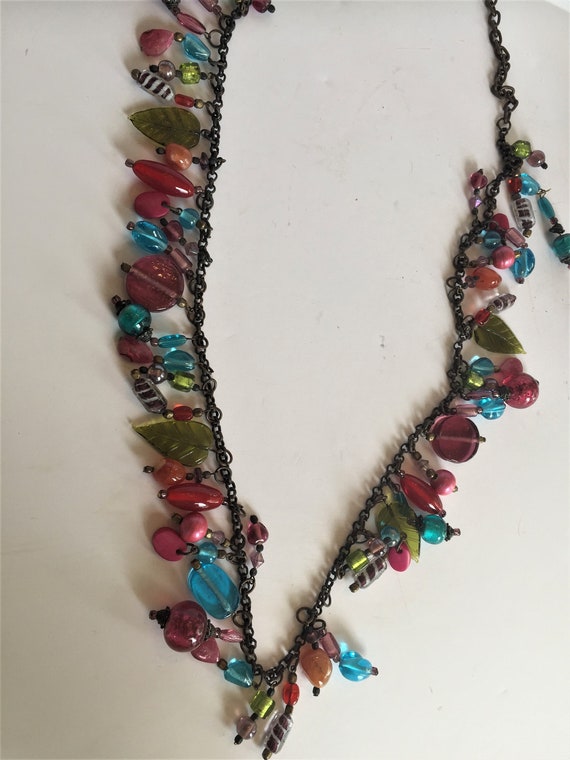 vintage 48" Multi-color beaded chain Necklace-Met… - image 2