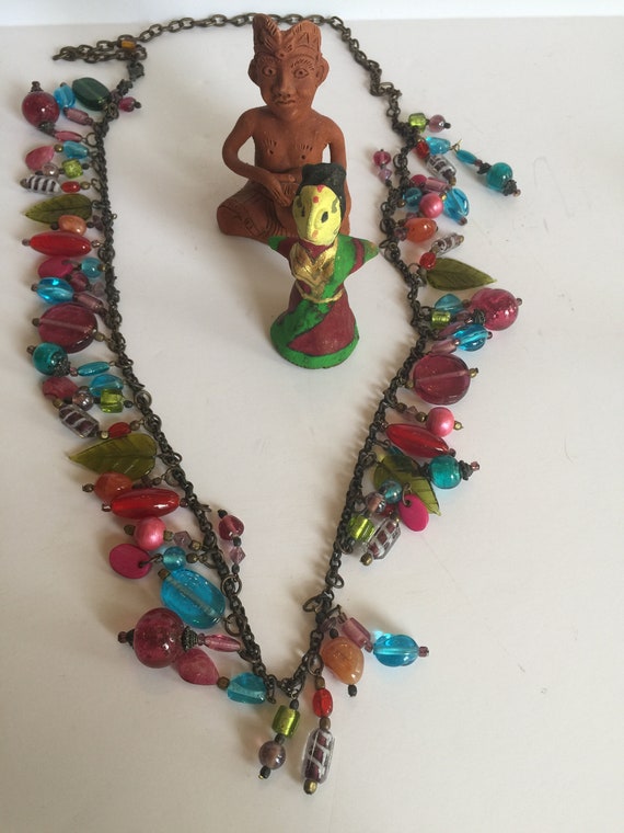 vintage 48" Multi-color beaded chain Necklace-Met… - image 4