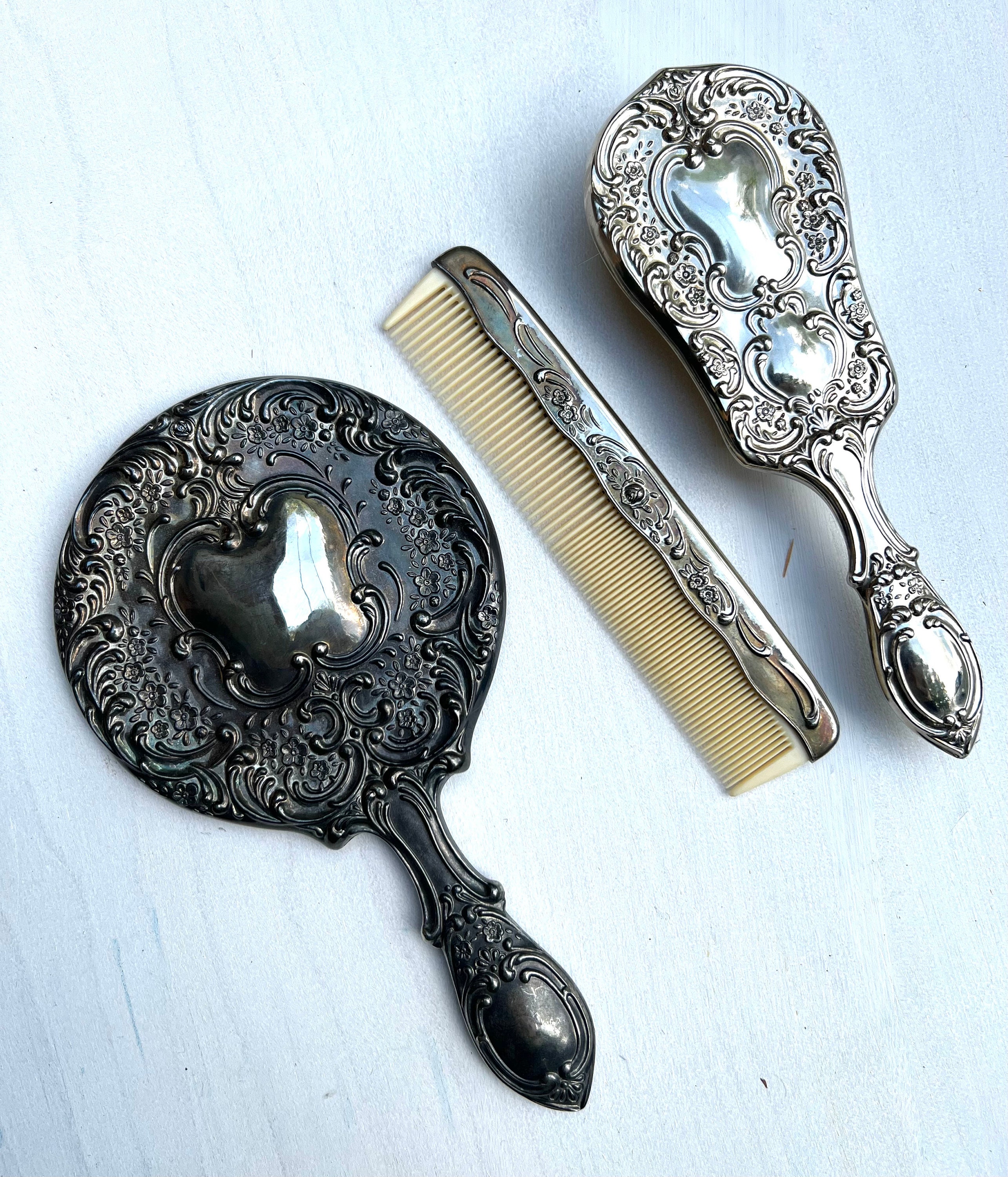 Lot of 3 Vintage Vanity Items 2 Mirrors 1 Brush 3pc Vintage Vanity Sets of Mirror, Comb and Brush/ Ladies  main image 3