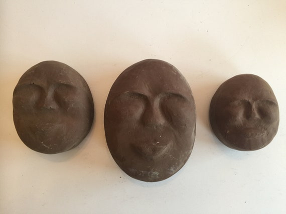 Vintage Sculpture set of 3- Rare Head Smiling face Resin Sculptures- Art Sculpture