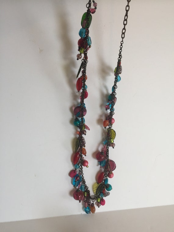 vintage 48" Multi-color beaded chain Necklace-Met… - image 7