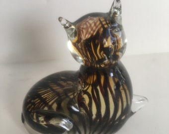 Vintage Solid Glass Cat Home decor/ Glass Cat Paper weight5"x5"