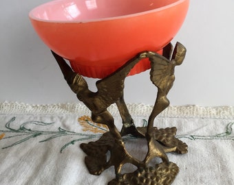 Vintage metalen messing engel schaalstandaard / kandelaar / 3 engelen schaalstandaard 5 x 4,5 inch