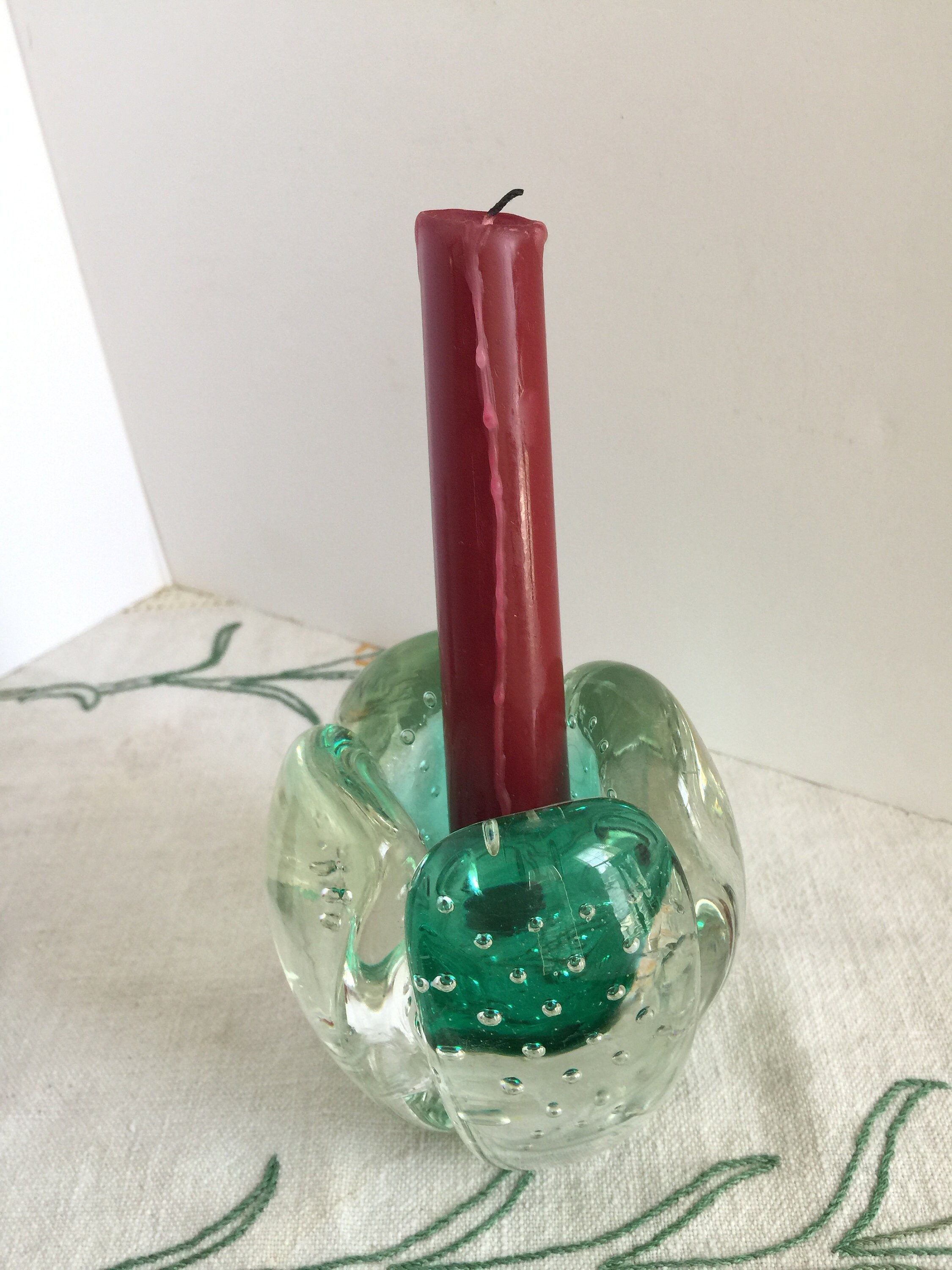 Vintage soplado vidrio candelabro porta velas / vintage sólido Etsy