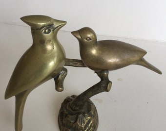 Vintage Solid Brass Love Birds Figurine, 7"x8.5"