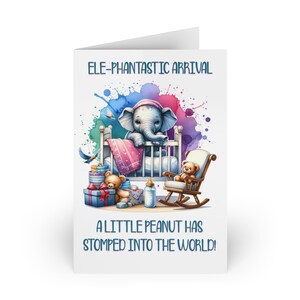 Wenskaarten, ontwerp babyolifant - perfect voor babyshowers, nieuwigheden, vieringen, schattig briefpapier, schattige notitiekaarten, olifant