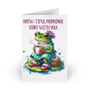 Grußkarten, Frosch-Design, brau-tiful Morgen - Karten für Kaffee-Liebhaber, fröhliche Tierillustration, glückliche Morgennotizen,