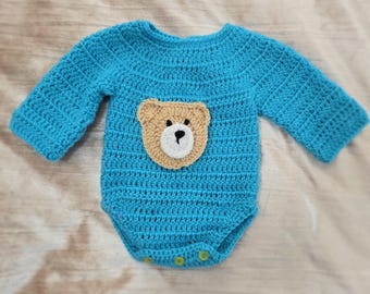 Barboteuse bleue 0-3 mois avec appliqué ours