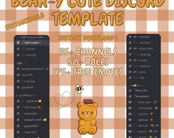 Cute Bear Themed Discord Template ! | 35+ Channels 50+ Roles | Cozy Sweet Teddy Aesthetic | INSTANT DOWNLOAD | 175+ FREE Emotes