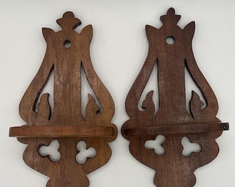 Pair of Antique Walnut Victorian Fretwork Carved Wood Shelves