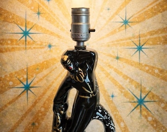 1950s Black And Gold Ballerina Table Lamp Hollywood Regency